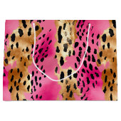 ピンクガーリー金ゴールドグラムヒョウ印刷抽象芸術 ラージペーパーバッグ (正面)