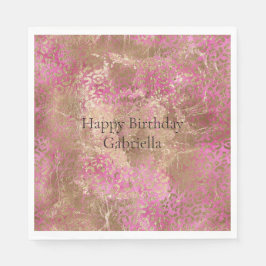 ピンクガーリー金ゴールドグラムヒョウ印刷 スタンダードランチョンナプキン