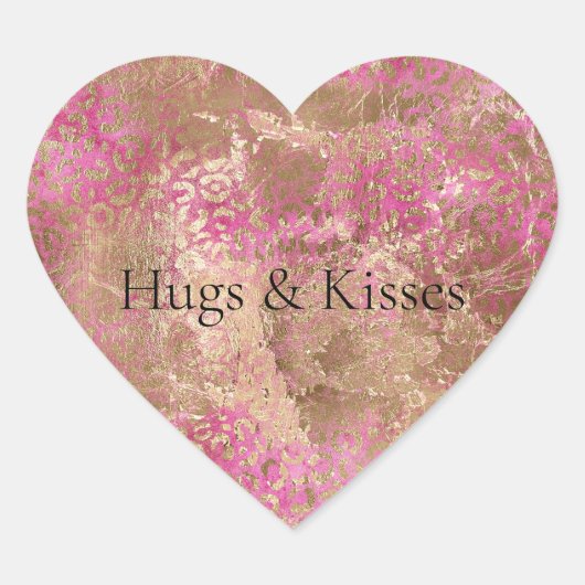 ピンクガーリー金ゴールドグラムヒョウ印刷 ハートシール (正面)