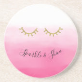 ピンクガーリー金ゴールドグリッターまつげ コースター (正面)