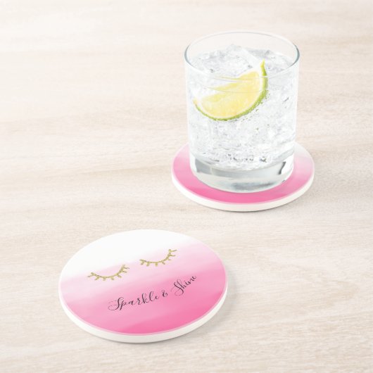 ピンクガーリー金ゴールドグリッターまつげ コースター (側面)