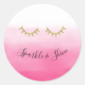 ピンクガーリー金ゴールドグリッターまつ毛誕生日 ラウンドシール (正面)