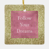 ピンクガーリー金ゴールドグリッタースパルクルグリッツ セラミックオーナメント (正面)