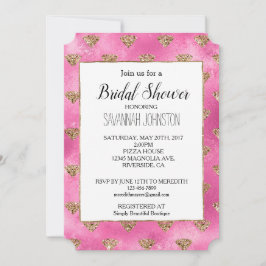 ピンクガーリー金ゴールドグリッターダイヤモンド招待状 招待状