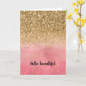 ピンクガーリー金ゴールドグリッターヒョウ印刷 カード (黄色い花)