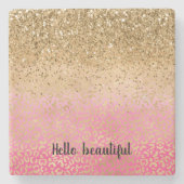 ピンクガーリー金ゴールドグリッターヒョウ印刷 ストーンコースター (正面)