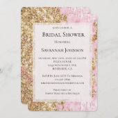 ピンクガーリー金ゴールドグリッターブライダルシャワー 招待状 (正面/裏面)