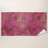 ピンクガーリー金ゴールドグリッターマーメイドグリッツ ビーチタオル (正面)
