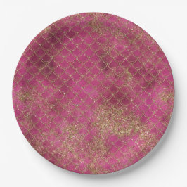 ピンクガーリー金ゴールドグリッターマーメイドグリッツ ペーパープレート