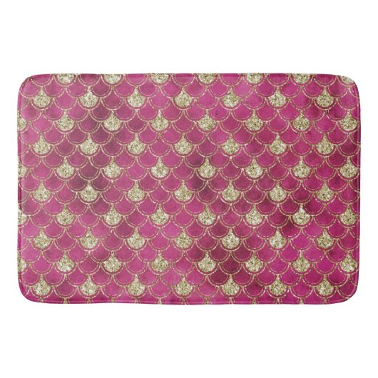 ピンクガーリー金ゴールドグリッターマーメイド バスマット (正面)