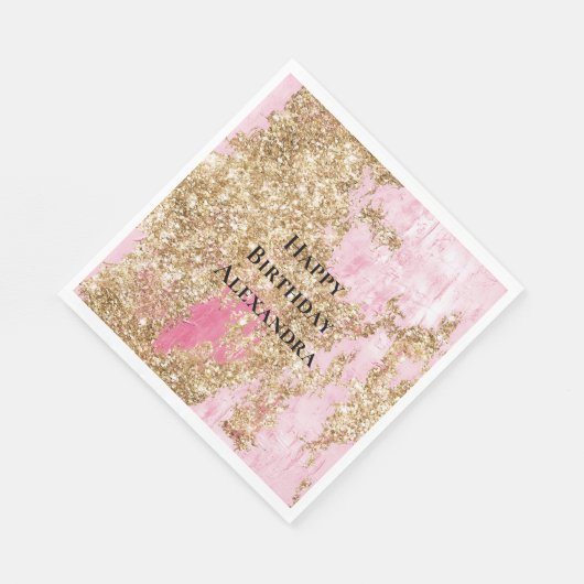 ピンクガーリー金ゴールドグリッター誕生日 スタンダードランチョンナプキン (角)