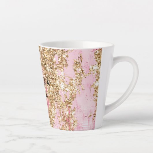ピンクガーリー金ゴールドグリッター カフェラテマグ (右)