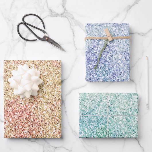 ピンクガーリー金ゴールドグリッツグリッターラッグラデーションピング紙 ラッピングペーパーシート (正面)