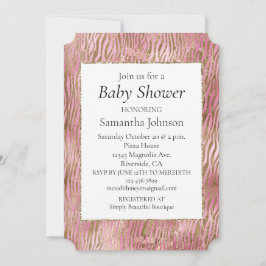 ピンクガーリー金ゴールドゼブラ印刷 招待状