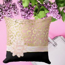 ピンクガーリー金ゴールドヒョウ黒淡い色のピンクリボン クッション