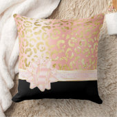 ピンクガーリー金ゴールドヒョウ黒淡い色のピンクリボン クッション (ブランケット)
