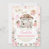 ピンクガーリー金ゴールドフェアリーガーデンバースデーパーティー 招待状 (正面)