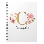 ピンクガーリー金ゴールドフローラモノグラム文字C ノートブック (正面)