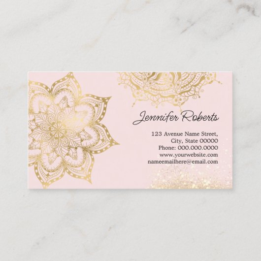 ピンクガーリー金ゴールドマンダラヨガインストラクターフローラ 名刺 (裏面)