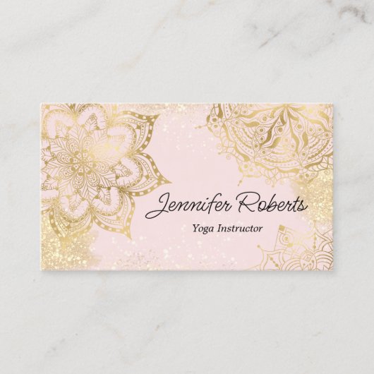 ピンクガーリー金ゴールドマンダラヨガインストラクターフローラ 名刺 (正面)