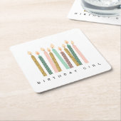 ピンクガーリー金ゴールド誕生日ハッピーバースデープリティガール スクエアペーパーコースター (アングル)