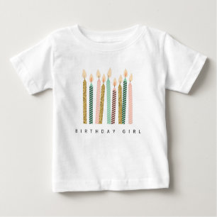 ピンクガーリー金ゴールド誕生日ハッピーバースデープリティガール ベビーTシャツ
