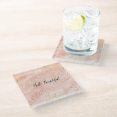 ピンクガーリー金ゴールド赤面ヒョウ印刷コースター ガラスコースター (アングル)