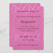 ピンクガーリー金ゴールドXOXO 招待状 (正面/裏面)