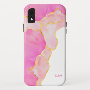 ピンクガーリー金箔大理石エーゲートモノグラム iPhone XRケース