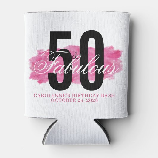 ピンクガーリー50と素晴らしい水のカラー誕生日 缶クーラー (正面)