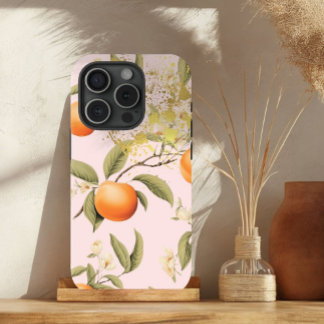 ピンクガーリー、オレンジ、金ゴールドアプリコットフルーツトレリス iPhone 15ケース