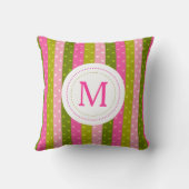 ピンクガーリー&グリーン水玉模様ストライプモノグラム クッション (裏面)