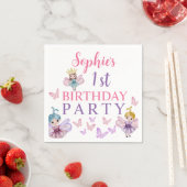 ピンクガーリー&パープルフェアリープリンセス誕生日 スタンダードカクテルナプキン (インサイチュ)