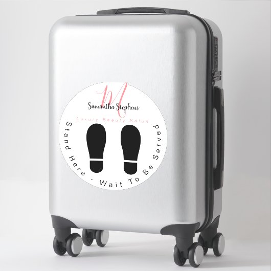 ピンクガーリー&ブラックサロン待ち時間はこちらフロアシール シール (スーツケース)