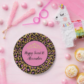 ピンクガーリー&ブラックレオパード金ゴールドグリッター ペーパープレート (パーティー)