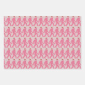 ピンクガーリー&レッドビッグフートサンタユニーククリスマス ラッピングペーパーシート (正面)