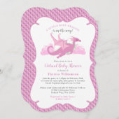 ピンクガールお洒落ドラゴンバーチャル赤ちゃんシャワー 招待状 (正面/裏面)