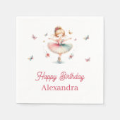 ピンクガールかわいらしバレリーナ誕生日パーティー スタンダードカクテルナプキン (正面)