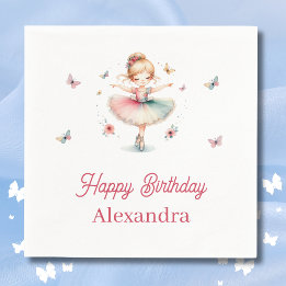 ピンクガールかわいらしバレリーナ誕生日パーティー スタンダードカクテルナプキン