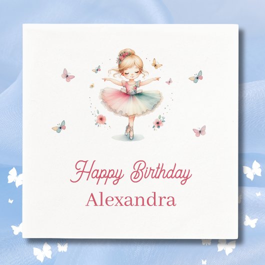 ピンクガールかわいらしバレリーナ誕生日パーティー スタンダードカクテルナプキン