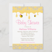 ピンクガールのまわりにハニーベビーシャワー招待状 招待状 (正面)