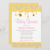 ピンクガールのまわりにハニーベビーシャワー招待状 招待状 (正面/裏面)