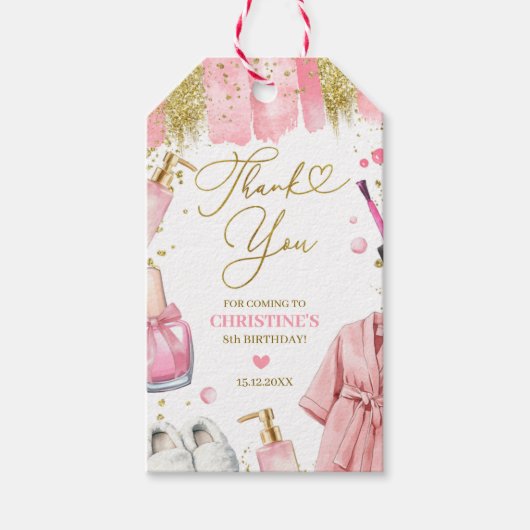 ピンクガールのスパパーティー感謝タグ ギフトタグ (正面)