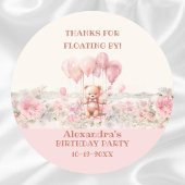 ピンクガールのテディ誕生日パーティーありがとう ラウンドシール