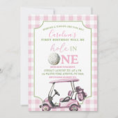 ピンクガールのプレッピーなゴルフホールインワン・ファースト・バースデー 招待状 (正面)