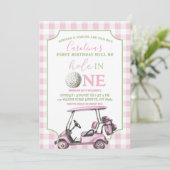 ピンクガールのプレッピーなゴルフホールインワン・ファースト・バースデー 招待状 (スタンド正面)