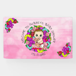 ピンクガールの赤ちゃんシャワー白人ベビー お洒落 横断幕