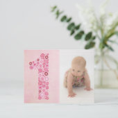 ピンクガールの1歳の誕生日ありがとう写真はがき ポストカード (スタンド正面)