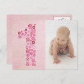 ピンクガールの1歳の誕生日ありがとう写真はがき ポストカード (正面/裏面)
