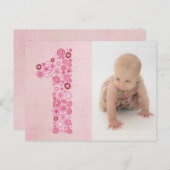 ピンクガールの1歳の誕生日ありがとう写真はがき ポストカード (正面/裏面)